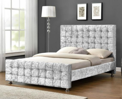 OEM Tapicerowane szare łóżko King Size Crush Velvet Fabric Bed Frame Certyfikat EMC