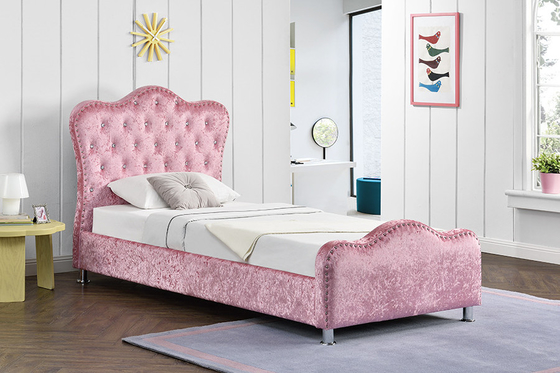 Girl Pink Tapicerowana rama łóżka ze sklejki z zagłówkiem Dimond Buttons