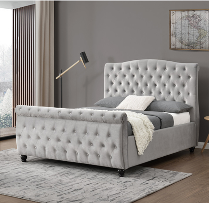 Zgnieciony aksamit Chesterfield Sleigh Ottoman Łóżko ze schowkiem Podnośnik gazowy Płynne otwieranie