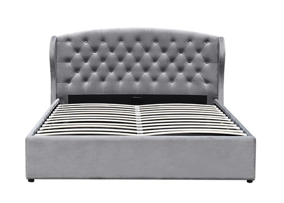 4 FT Ottoman Tufted Łóżko do przechowywania Podnóżek z otwartym gazem z zagłówkiem Szary