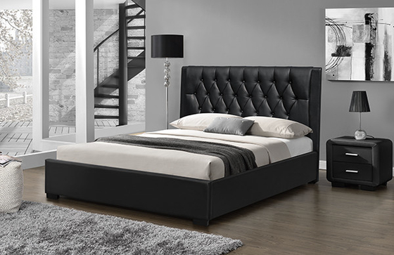160 * 200 cm Zagłówek z zagłówkiem z PU Rama łóżka z łóżkiem typu queen-size Czarna plastikowa noga