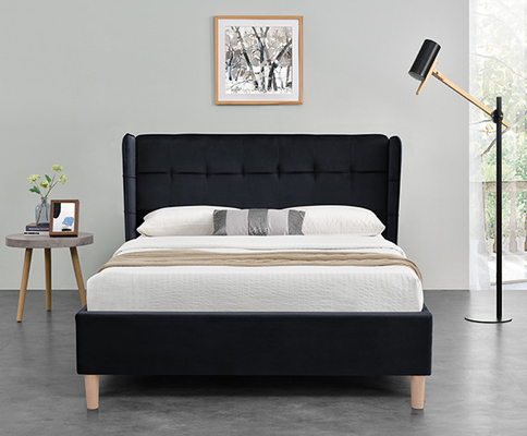 Pełne łóżko Velvet Black Frame DĄB Plastikowe nogi