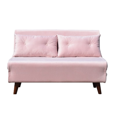 Różowa aksamitna sofa rozkładana z dwoma siedziskami rozkładana tkanina ze sklejki piankowej