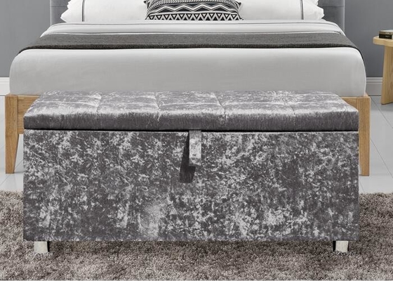 Składane pudełko do przechowywania otomana Crush Diamond Silver Crushed Velvet Ottoman