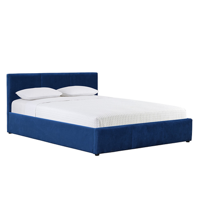 Blue Velvet Tapicerowane łóżko do przechowywania podnośnika gazowego Materiał ze sklejki w rozmiarze King