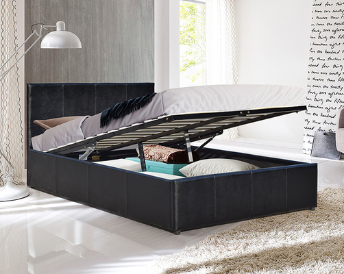 Czarna rama łóżka ze sztucznej skóry Nowoczesny design Queen Size