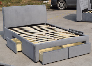 Meble domowe Rama łóżka z tkaniny w rozmiarze queen Velvet Fabric Bed Frame z szufladami do przechowywania