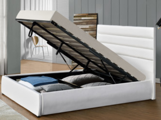 Ottoman White PU Fabric Bed Frame Podnośnik gazowy Łóżko do przechowywania OEM ODM