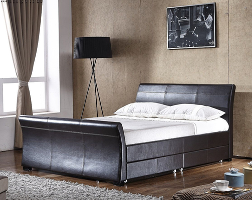 Europejski styl PU Leather Bed Tapicerowana sklejka 4-szufladowa rama łóżka do przechowywania