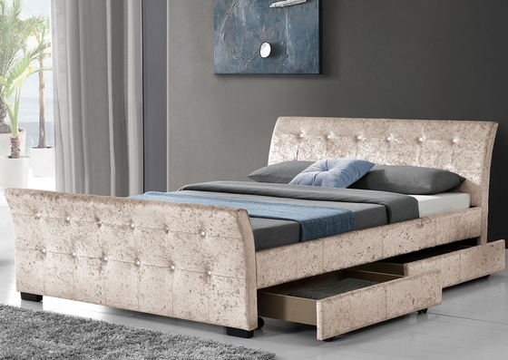 Europejski styl PU Leather Bed Tapicerowana sklejka 4-szufladowa rama łóżka do przechowywania