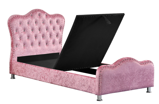 Girl Pink Tapicerowana rama łóżka ze sklejki z zagłówkiem Dimond Buttons