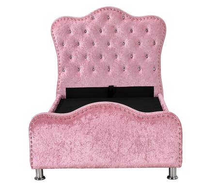 Girl Pink Tapicerowana rama łóżka ze sklejki z zagłówkiem Dimond Buttons