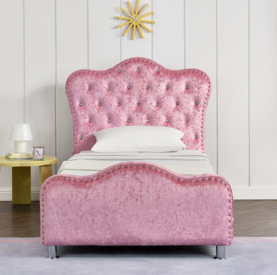 Girl Pink Tapicerowana rama łóżka ze sklejki z zagłówkiem Dimond Buttons