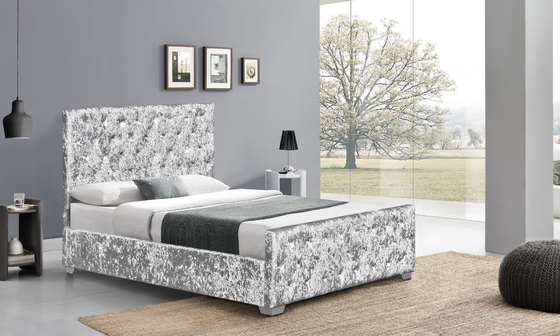 Red Wine Velvet Fabric Bed Frame Podwójny rozmiar drewnianego łóżka z wysokim zagłówkiem