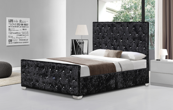 Red Wine Velvet Fabric Bed Frame Podwójny rozmiar drewnianego łóżka z wysokim zagłówkiem