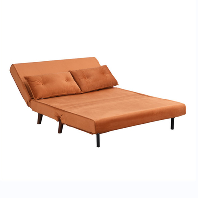2-osobowa mała podwójna rozkładana sofa rozkładana pomarańczowa aksamitna tapicerowana leżanka wysuwana