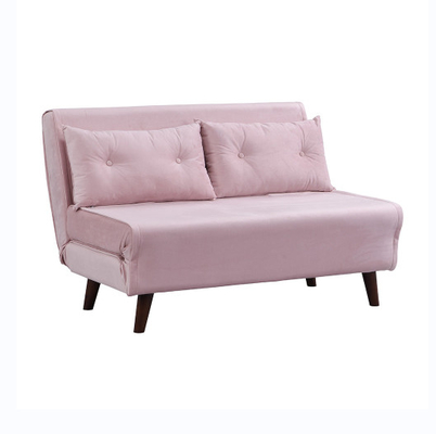 Potrójna, składana, tapicerowana kanapa rozkładana dwuosobowa, różowa aksamitna sofa