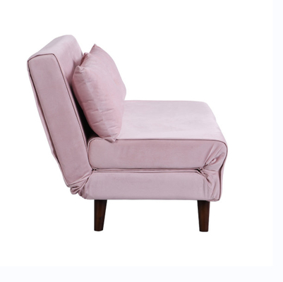 Potrójna, składana, tapicerowana kanapa rozkładana dwuosobowa, różowa aksamitna sofa