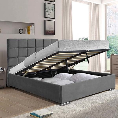 Ciemnoszare Velvet Queen Lift Łóżko do przechowywania 140x190cm z podnoszonym materacem