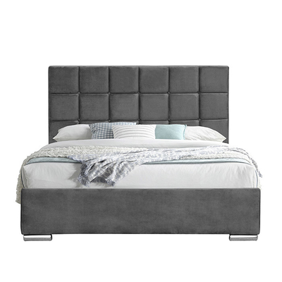Ciemnoszare Velvet Queen Lift Łóżko do przechowywania 140x190cm z podnoszonym materacem