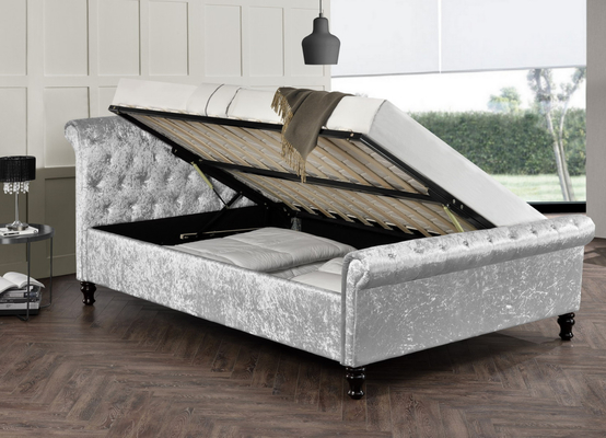 Tłoki hydrauliczne z miękkiego aksamitu Chesterfield Ottoman Sleigh Bed z ogromnym miejscem do przechowywania