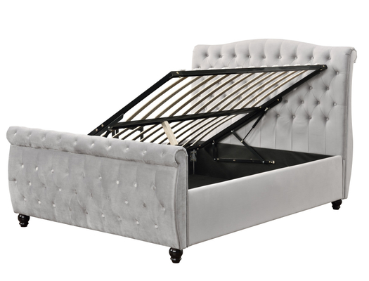 Zgnieciony aksamit Chesterfield Sleigh Ottoman Łóżko ze schowkiem Podnośnik gazowy Płynne otwieranie