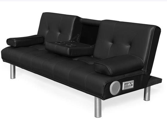 Składana sofa trzyosobowa ze sztucznej skóry z uchwytem na kubek i głośnikiem Bluetooth