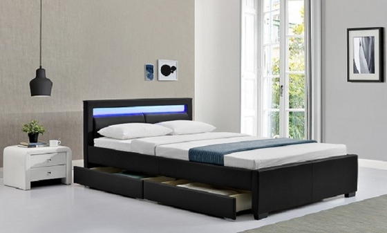 Szaro-czarne łóżko tapicerowane Producent King Size z diodami LED / rysuje