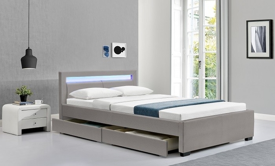 Szaro-czarne łóżko tapicerowane Producent King Size z diodami LED / rysuje