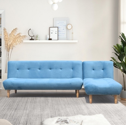 Składana sofa rozkładana w kształcie litery L Niebieska / szara poliestrowa tapicerowana Nowoczesna rozkładana sofa Hurtownia