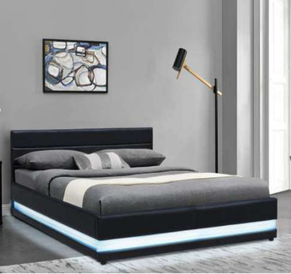 Artystyczna rama łóżka RGB LED King Single Size Podnośnik gazowy Podstawa do przechowywania Skóra