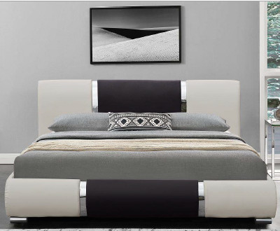 Minimalistyczne modne skórzane łóżko czarno-białe PU Curve Bedstead