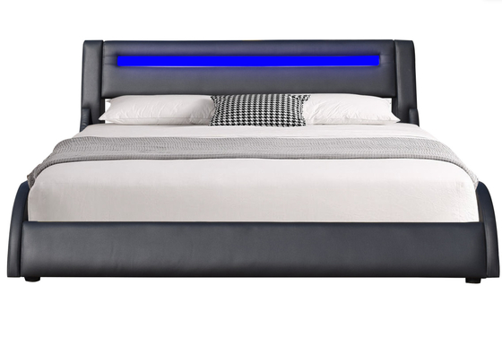 Czarny faux skórzany Pu Led Polstered łóżko ramy z regulowanym głowicy