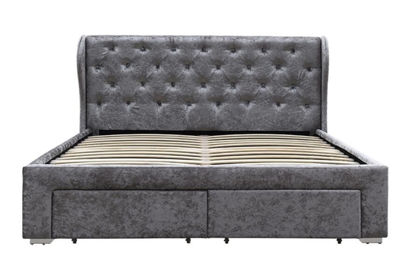 Tkanina Tufted Storage Bed Kruszony Velvet Silver Ottoman Szuflada OEM Double Size Tapicerowana