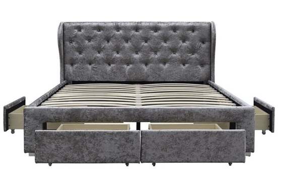 Tkanina Tufted Storage Bed Kruszony Velvet Silver Ottoman Szuflada OEM Double Size Tapicerowana