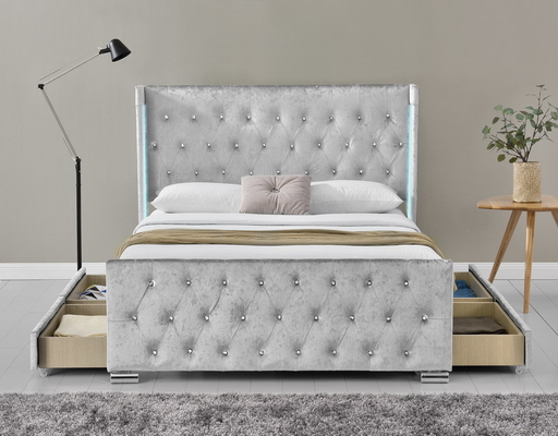 Tapicerowana rama łóżka z tkaniny LED Queen Size z 4 szufladami