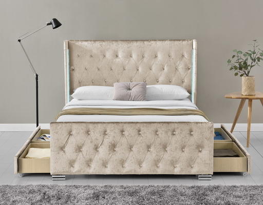 Tapicerowana rama łóżka z tkaniny LED Queen Size z 4 szufladami