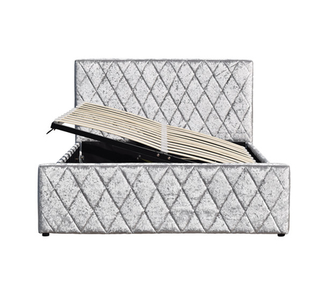 Crush Light Grey Velvet Bed Frame Fabric Łóżko gazowe z certyfikatem EMC przechowywania