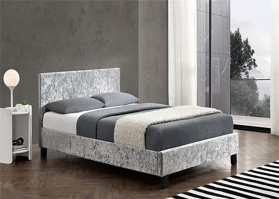 SF833 Tapicerowana rama łóżka Queen Size Szary aksamitny materiał z zagłówkiem