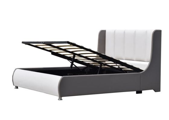 Rama łóżka w stylu amerykańskim ODM Queen Size Biała sztuczna skóra z podnośnikiem gazowym