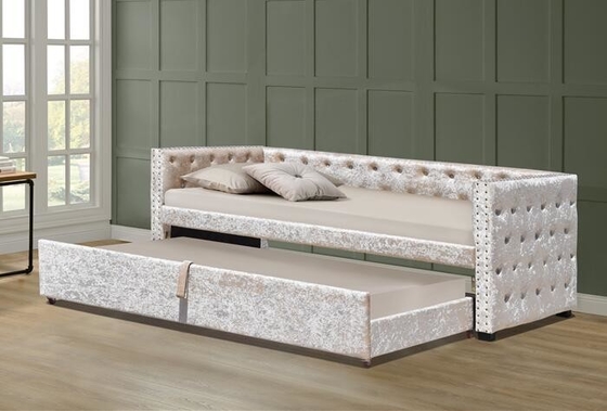 3ft Crush Grey Velvet Daybed z Trundle Tufed Botton