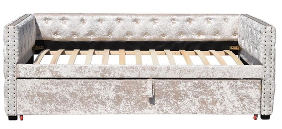 3ft Crush Grey Velvet Daybed z Trundle Tufed Botton