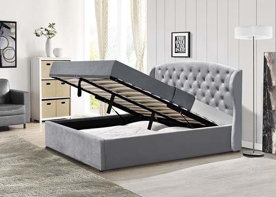 4 FT Ottoman Tufted Łóżko do przechowywania Podnóżek z otwartym gazem z zagłówkiem Szary
