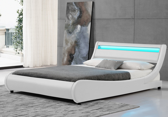 Tapicerowana rama łóżka Curve King Size Biała PU 140x200CM