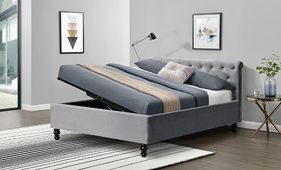 Lambeth Grey Velvet Sleigh Storage Rama łóżka osmańskiego Double King Size