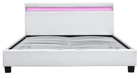 Platforma RGB LED Tapicerowana rama łóżka ze światłami LED Tania, łatwa w montażu skóra PU