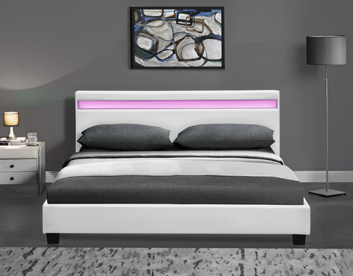Platforma RGB LED Tapicerowana rama łóżka ze światłami LED Tania, łatwa w montażu skóra PU