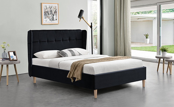Pełne łóżko Velvet Black Frame DĄB Plastikowe nogi