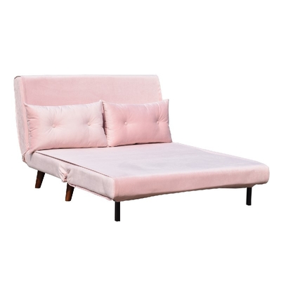 Różowa aksamitna sofa rozkładana z dwoma siedziskami rozkładana tkanina ze sklejki piankowej