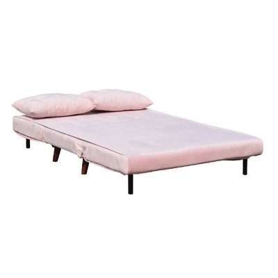 Różowa aksamitna sofa rozkładana z dwoma siedziskami rozkładana tkanina ze sklejki piankowej